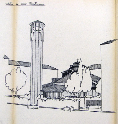 Inserimento del progetto nel contesto, agosto 1957 (Arcidiocesi di Torino, Archivio Torino Chiese)