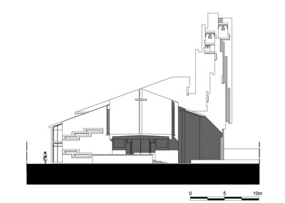 Prospetto sud della chiesa (disegno da DeglInnocenti 2009).