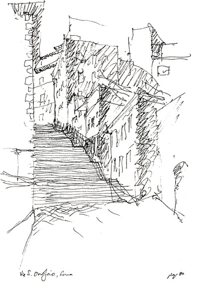 Roma: le scale di via Sant'Onofrio (disegno dell'arch. Patrick Quinn)