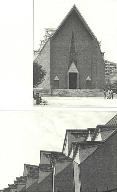 Chiesa di Ges Redentore a Mirafiori, progetto di N. e L. Mosso. Facciata e particolare della copertura.
