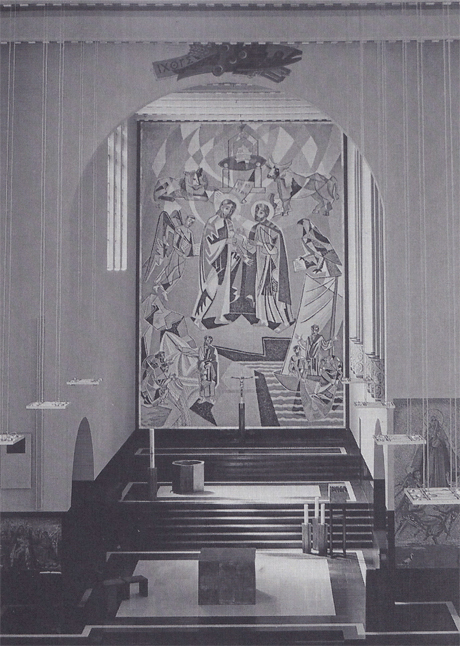 G. Severini, Consegna delle chiavi, Friburgo, S. Pietro, 1950, mosaico absidale (foto da Patrimonie Fribourgeois n. 18 -  Gino Severini by SIAE 2011).